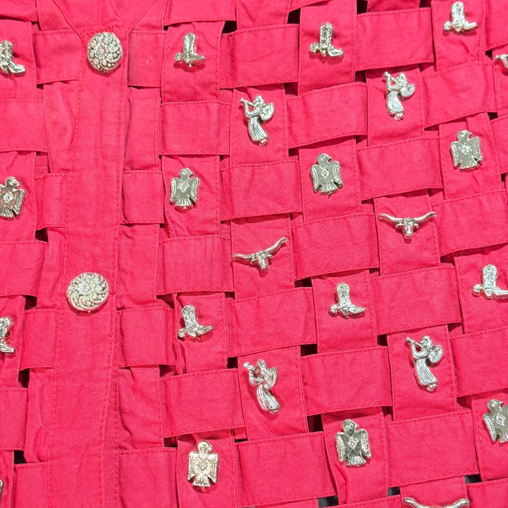 EllenVintage Red Woven Vest Western Charms Longhorn Cowboy Boot L Rodeo Festive - Picture 6 of 10
